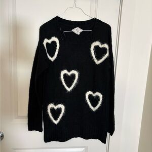 Love Black Sweater with White Heart Accents